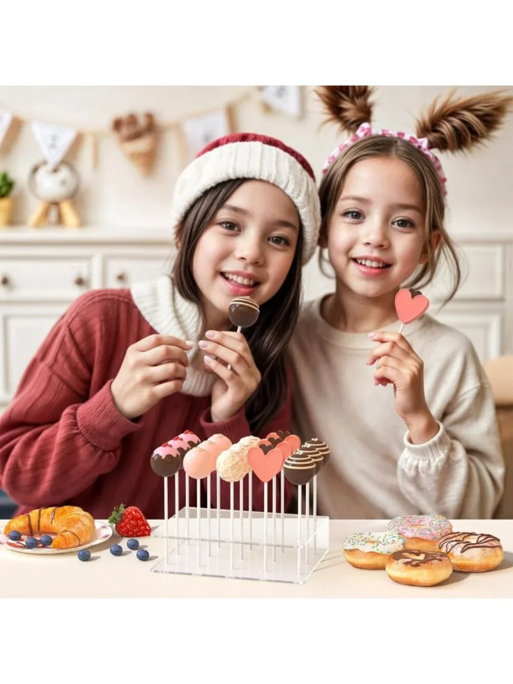 2 Pack Acrylic Cake Pop Stand Kit - Clear Display Holder with 100 Sticks
